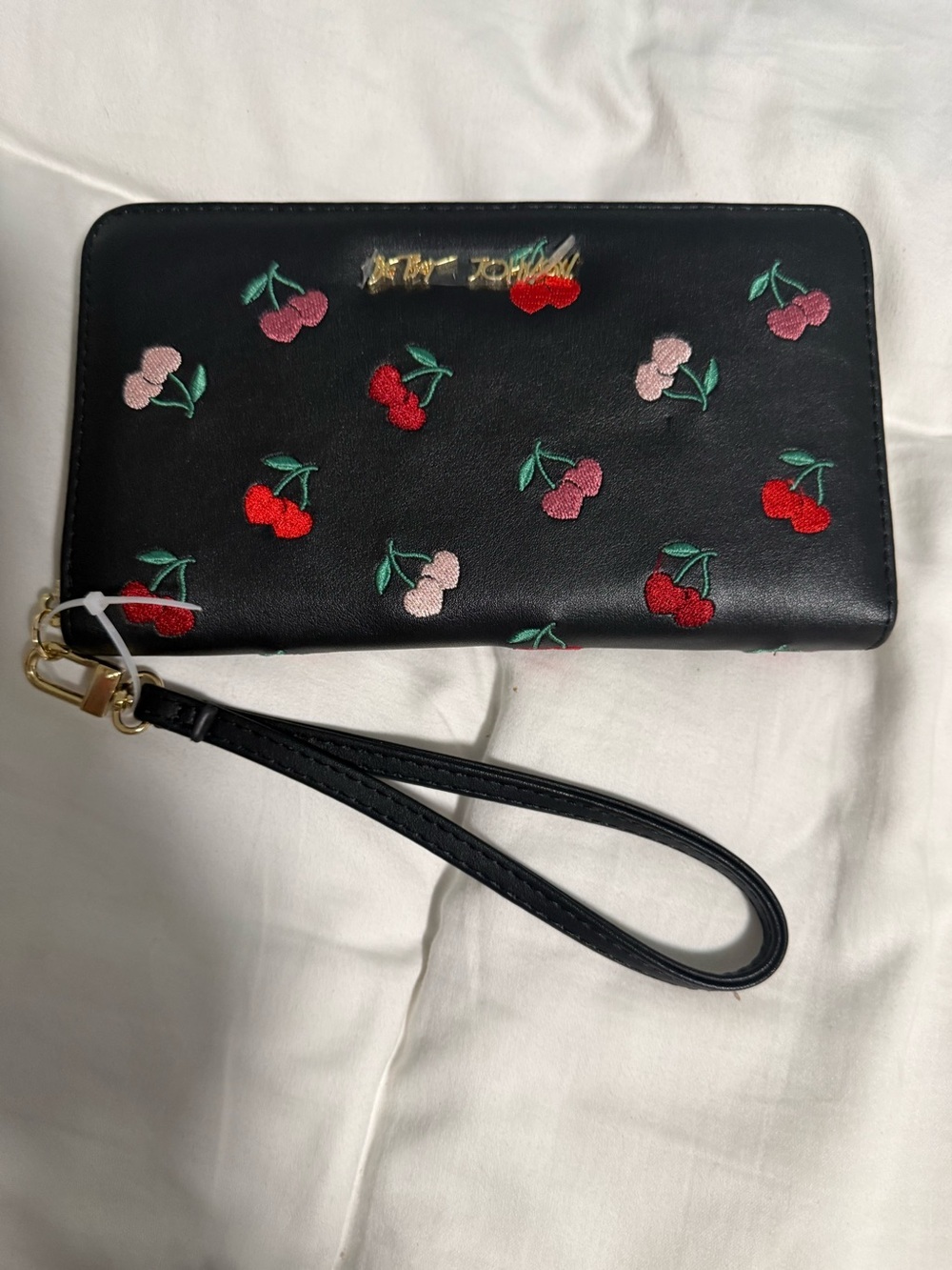 Betsy Johnson Black Cherry Embroidered Wristlet Wallet! NWT